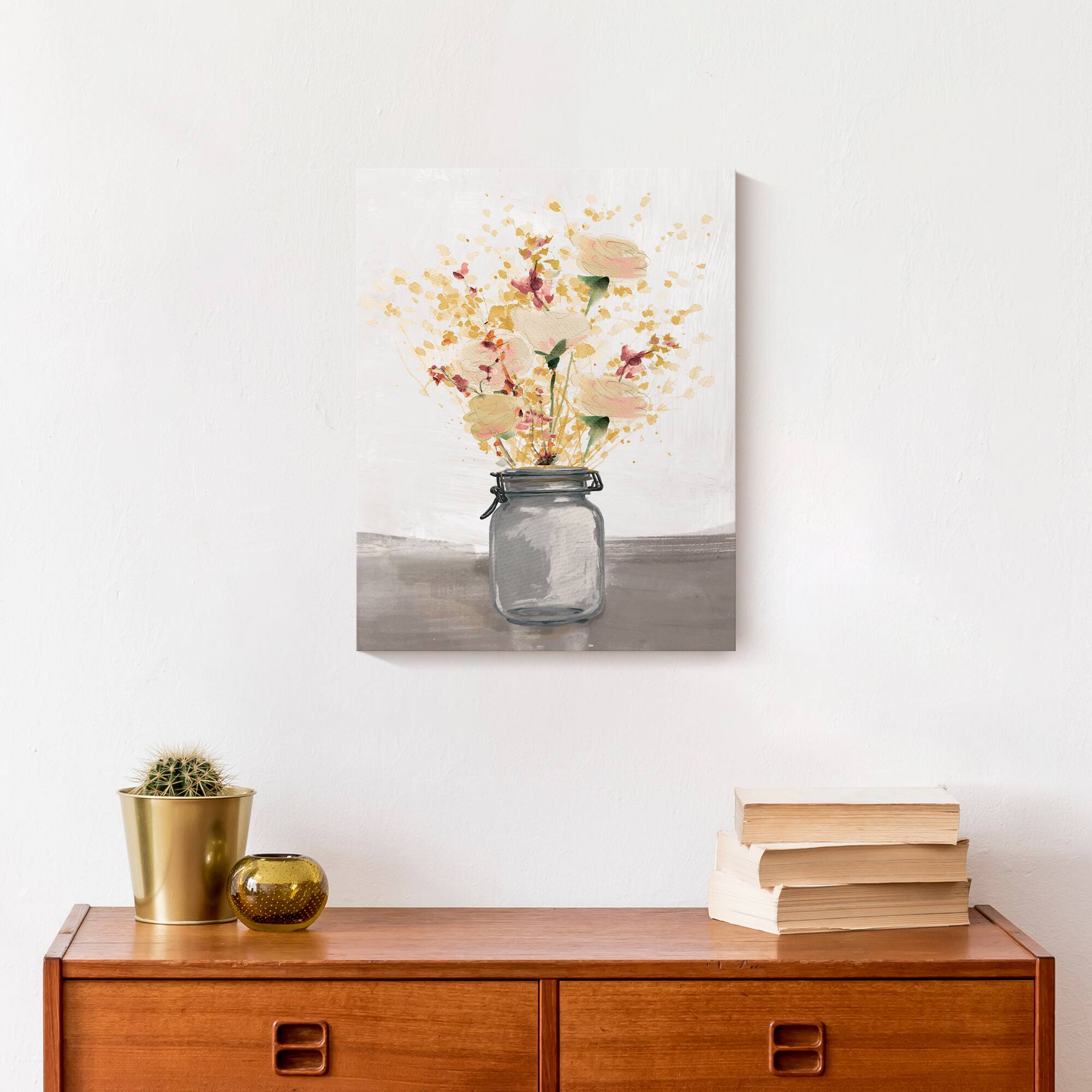 Floral Mason Jar Canvas Wall Art